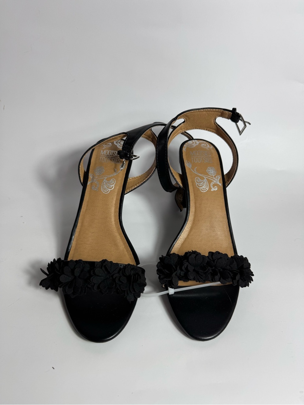 Mootsies Tootsies Black Floral Appliqué Ankle Strap Sandals